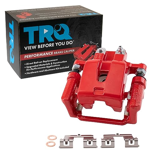 Image of TRQ Rear Left Brake Caliper w /Bracket Performance Red Drivers Side