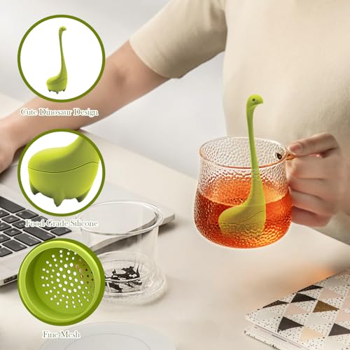 Image of Tea Strainer Infuser - Cute Dinosaur Design, Easy-to-Clean | Food-Grade Silicone Tea Filter for Loose Leaf, Great Gift for Tea Lovers
