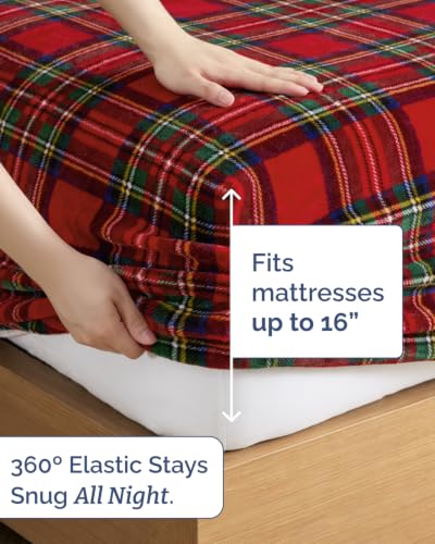 Image of Fleece Sheets Full Size Set - 4-Piece Velvet Flannel Sheet Set - Tartan