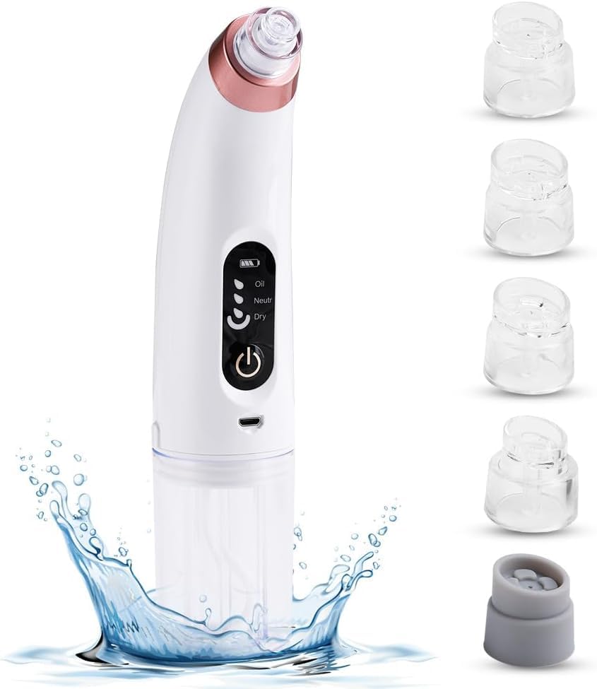 Bouncy Advanced Pore Vacuum Blackhead Cleanser with Water Circulation and 6 Tips | Electric Acne and Blackhead Removal Kit for Men and Women with Microdermabrasion | Facial Skin Care Devices