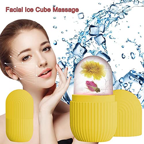 Image of iMeasy Ice Roller for Face and Eye, Upgrated Ice Facial Roller,Facial Beauty Ice Roller Skin Care Tools, Ice Facial Cube, Gua Sha Face Massage, Silicone Ice Mold for Face Beauty (Yellow)