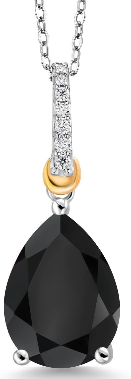 Gem Stone King 6-10 Cttw Gemstone Birthstone and White Moissanite Teardrop Pendant Necklace for Women | 925 Sterling Silver and 10K Yellow Gold | Pear Shape 16X12MM | With 18 Inch Chain