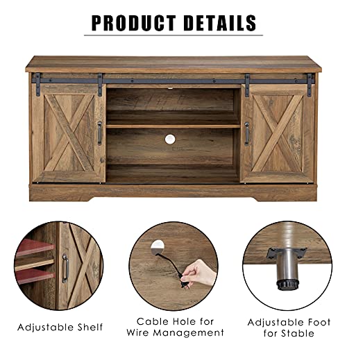 Amerlife Tv Stand Sliding Barn Door Farmhouse Wood Entertainment Center, Storage Cabinet Table Living Room With Adjustable Shelves For Tvs Up To 65", Reclaimed Barnwood #TOP5