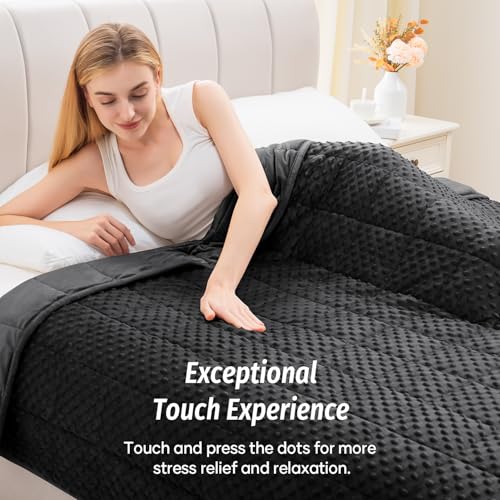 Image of Wemore Minky Dot Weighted Blanket for Adults Twin Size 15 lb, Soft Heavy Blanket for Stress Relief and Sleep Promotion, Breathable Blanket for All-Season with Glass Beads, Black 48 x 72 inches