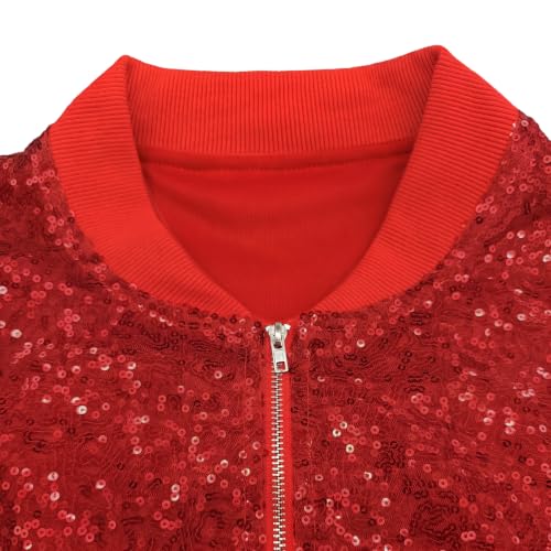 Gryvoilet Women Sequin Bomber Jacket Zip Up Long Sleeve Rib Collar Rib Cuff Sparkly Glitter Cropped Outerwear Coat with Pockets for Party Club - image 6