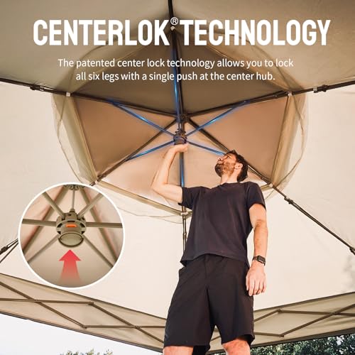 CROWN SHADES 13x13 Pop Up Gazebo with Mosquito Nettings, Patented Center Lock 6-Sided Portable Gazebo, 300D Silver-Coated Fabric UV Resistant, Pop Up Canopy Tent for Patio, Party, Beige&Coffee - Image 3