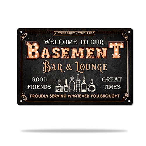 Muchnee Basement Bar Sign, Bar & Lounge Sign, Basement Bar Decor, Rustic Metal Home Bar Sign, Vintage Tasting Room Bar Accessories, Farmhouse Wall Art Plaque For Pub Tavern Kitchen Cabinet Garage #TOP23
