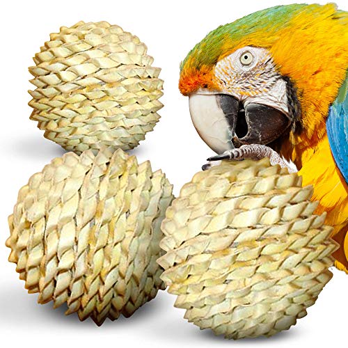 CoCoo Palm Leaf Ball, 3” Round Woven Chewing and Foot Toy with Pulp Paper for Parrots, Beak and Nail Conditioner, Keeps Birds Mentally and Physically Healthy, 3 Balls per Set