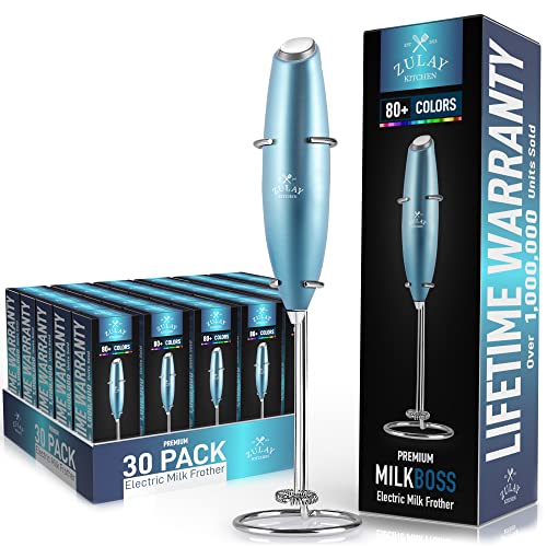 Zulay Original Milk Frother Handheld Foam Maker For Lattes - Whisk Drink Mixer For Coffee, Mini Foamer For Cappuccino, Frappe, Matcha, Hot Chocolate By Milk Boss, Metallic Ice Blue - 30 Pack #TOP24