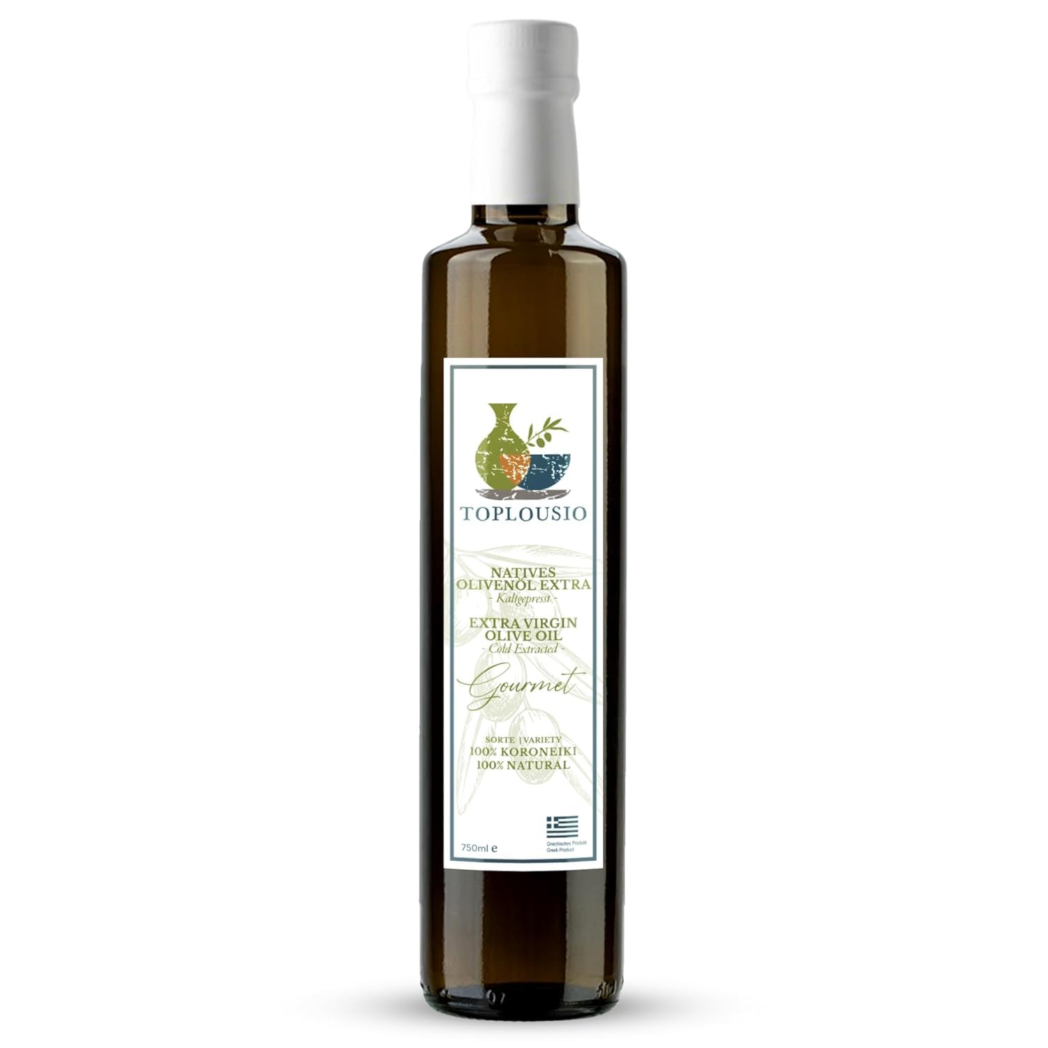 TOPLOUSIO Natives Olivenöl Extra- Kaltgepresst, Fruchtig-Mild - 100% Koroneiki Oliven aus Griechenland - Ideal für Salate & Mediterrane Küche