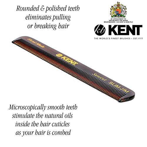 Kent Slim Jim Handmade All Fine Tooth Pocket Comb For Men, Hair Comb Straightener For Everyday Grooming Styling Hair, Mustache And Beard, Use Dry Or With Balms, Saw Cut Hand Polished, Made In England #TOP4