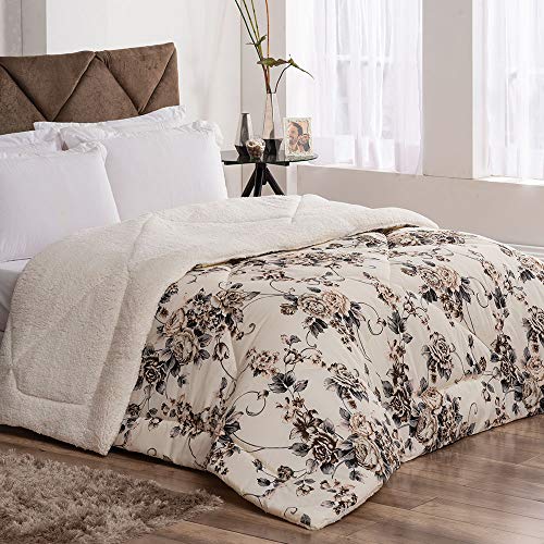 Coberdrom Casal Queen Winter 100% Algodão/Sherpa 01 Peça – Floral Tabaco