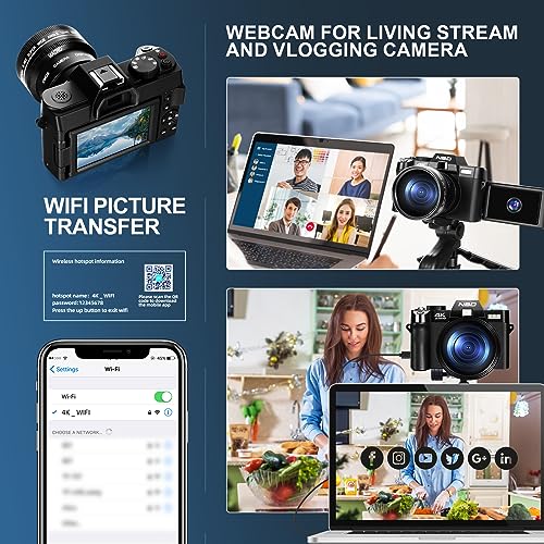 Digital Camera,NBD 4K 48MP Autofocus Vlogging Camera with 16X Digital Zoom,3.0 Inch 180 Degree Rotation Flip Screen, Wide Angle & Macro Lens,32G Memory Card,Cameras for Photography for Beginners - Image 5