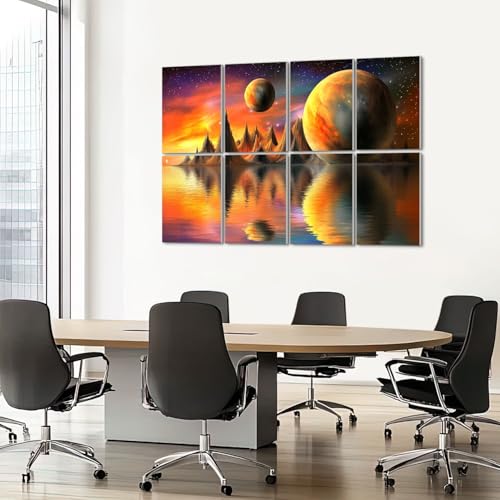 8 Pack Paneles Acústicos Decorativos de Arte con Absorción de Sonido en Paisaje Espacial Lunar, Planetas Gemelos y Montañas en Pared, Autoadhesivos para Estudios de Grabación y Oficina 48"x32" miniatura 7