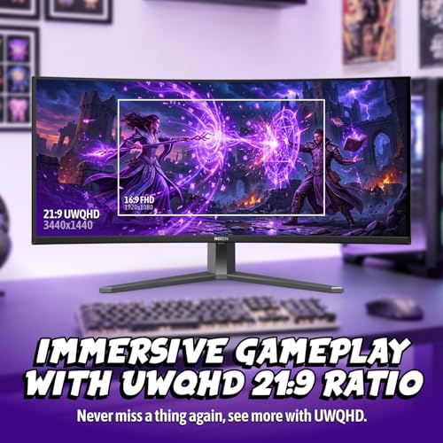 Image of AOC Agon PRO 34 inch Curved Gaming Monitor QD OLED 360Hz G-SYNC, AGP346UCSD | 3440x1440 UWQHD Computer Monitor, 0.03ms, G-SYNC Compatible, HDR, DP 2.1, HDMI 2.1, USB-C, Built-in Speakers, Mic In /Out
