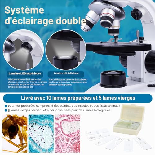 Microscope binoculaire enfants et adultes ensemble de microscope junior 40x-1000x
