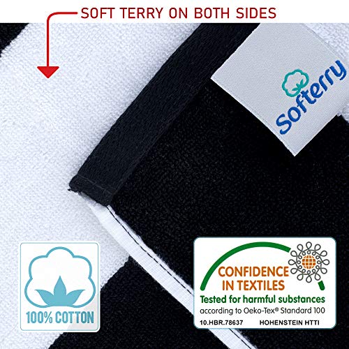 Luxury Large Beach Towel Extra Soft 40 X 72 Inch Prime Yacht Classic Cabana Stripe Hotel Pool & Resort Style Double Terry Yarn Dyed 100% Cotton (Black, 1 Towel) #TOP2