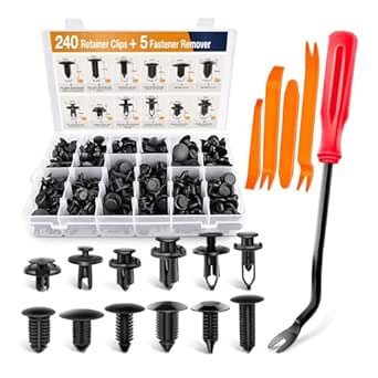 Quathech 240 Retainer clips+5 fastener Remover Car Plastic Rivets Fasteners Push Retainer Kit Most Popular Sizes Auto Push Pin Rivets Set Door Trim Panel Fender Clips for GM Ford Toyota Honda Chrysler