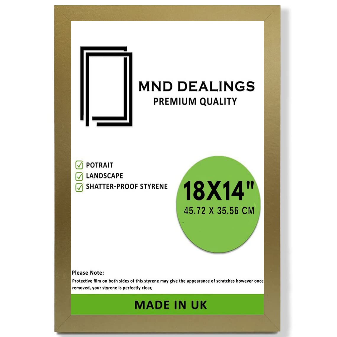 MND Dealings | Stylish (35 x 45 CM) Picture Frame Gold | Landscape/Portrait | 14 x 18 Inch Frame & Crystal-Clear Perspex |350 x 450 mm for Home Decoration [ Gold ]