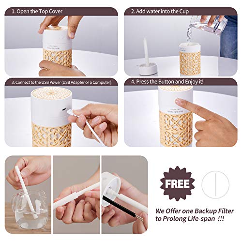 Portable Humidifiers Car Humidifier Cool Mist Humidifying For Kids Rooms Travel Office Bedroom With High And Low Mist Settings 7 Colors Night Light Auto Shut-Off 250Ml #TOP6