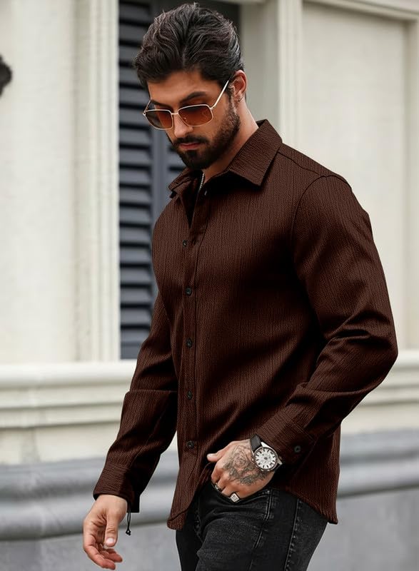 Image of Men Popcorn Shirt Trendy Stylish Casual Look Formal Office Office Party Daily Use Comfortable Fashion Shirt Outfit