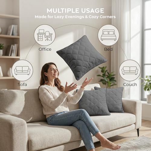 Image of AYKA Microfiber Cushion Filler Set of 5 (16 x 16 Inch) | Soft & Fluffy Sofa Cushions Inserts | Premium Polyester Fiber Throw Pillows for Sofa, Couch, Bed & Living Room Decor | Grey