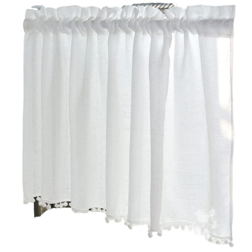 bnjlSDATwr small curtains， Sheer Valance Curtain,Cafe Kitchen Short White Semi Transparent Small Faux Linen Textured(130cm x 100cm/51"*39")