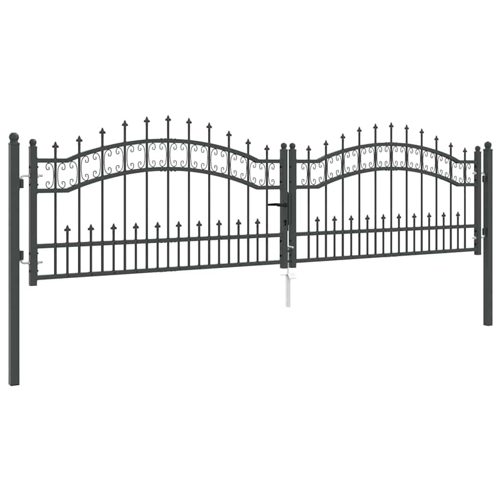 Stalowa bramka ogrodzeniowa z Speertop 305 x 75 cm, szara, zamek bezpieczeństwa z bolcem przesuwnym, tradycyjny design włóczni do ogrodu i na taras