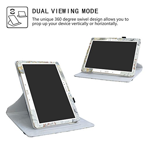 Samsung Galaxy Tab S 10.5 Rotating Case,Liushan 360 Degree Rotation Stand Pu Leather With Cute Pattern Cover For Samsung Galaxy Tab S 10.5 Inch (Sm-T800 Sm-T805) Android Tablet,Map White #TOP2