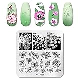  Cocila Modèle de Série de Fleurs Géométriques D\'impression en Acier Inoxydable Nail Art Plaque Stamping Nail Art de Vernis à Ongles, Stamper Grattoir de Motif Fleurs Coeur Mode Belle