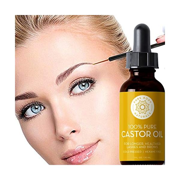 Organic-Castor-Oil-for-Eyelashes-and-Eyebrows-with-Applicator-Kit-Lash-Brow-Growth-Serum-by-Pure-Body-Naturals-1-Ounce-Label-Varies Pure Body Naturals Castor Oil for Eyelashes and Eyebrows - Brow and Lash Growth Serum - Organic Hexane Free Cold Pressed Unrefined - 1 fl oz