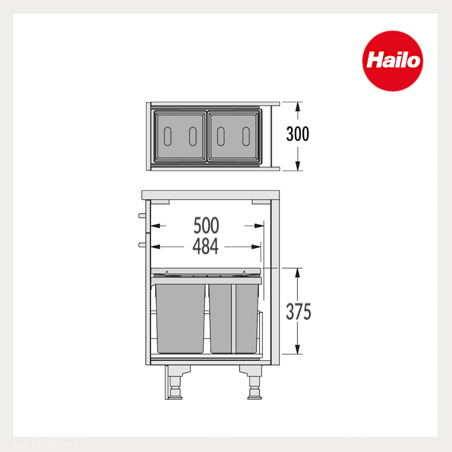 Hailo AS Tandem 15/15 dunkelgrau - 3669001 Einbau Abfallsammler