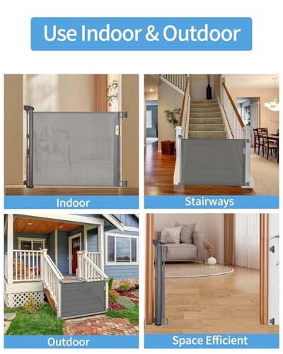 Image of (2 Pack) Retractable Baby Gate for Doorways and Stairs, Mesh Safety Gate for Pet, Indoor & Outdoor Use, One-Hand Operation, Easy Installation, 33.6 inch Tall, Expands to 55 inch Wide(Grey,33.6 inchx55 inch