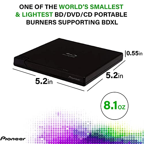 Pioneer Bdr-Xd07B - 6X Slim Portable Usb 3.0 Bd/Dvd/Cd Burner - Supports Bdxl & M-Disc Format - Usb Bus Powered, Cyberlink Software Included #TOP2