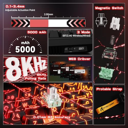 MAMBASNAKE × ATTACK SHARK Bezprzewodowa klawiatura i mysz z przełącznikami magnetycznymi, klawiatura Rapid Trigger 8k Hz, mysz gamingowa Tri-Mode 59g do komputerów PC/Mac(Czarny)