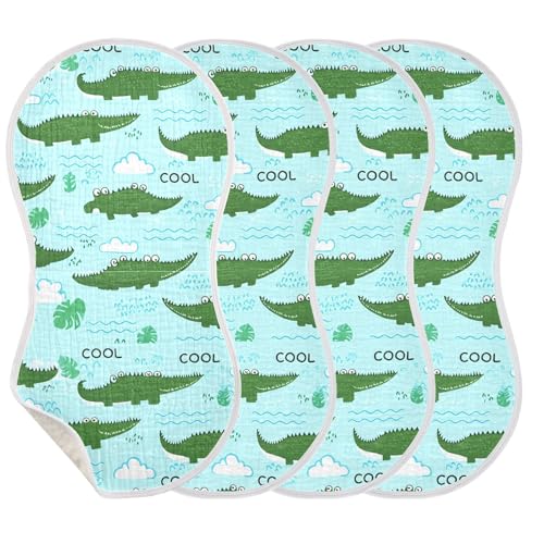 xigua Cartoon Crocodiles Muslin Baby Burp Cloths Set of 4, Super Soft & Absorbent Burping Rags, Cotton Burp Clothes Shower Gift for Newborn, Baby Girls and Boys3