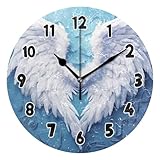 UMIRIKO Angel Wings Clock Bathroom Kitchen Wall Clock for Girl Boy Non Ticking Quiet Easy to Read for Bedroom Decor 9.8 Inch Round Clock S0402849