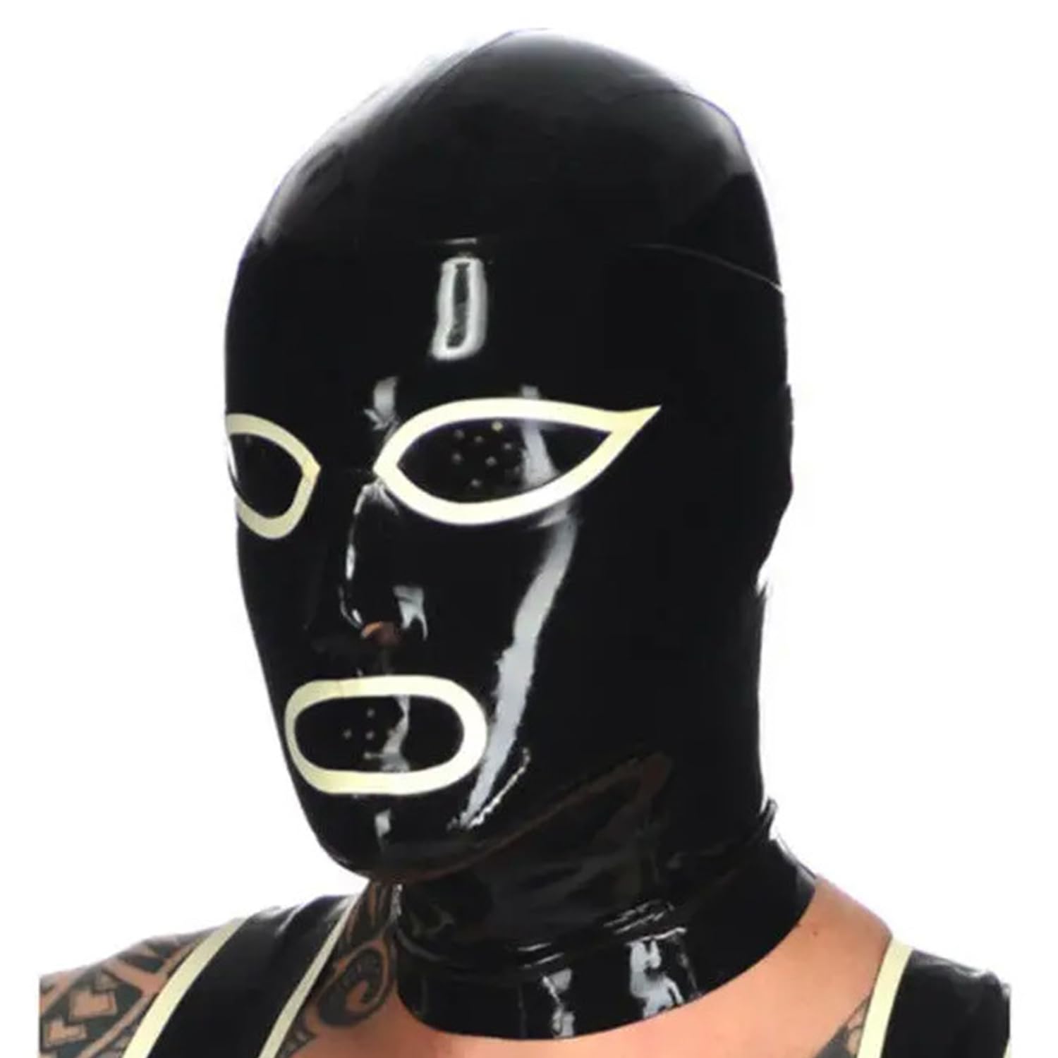 WXLPCGO BDSM Latex Hood Mask All Inclusive Party Decorate Mask Handmade with Back Zipper for Unisex(Size:S-63CM)