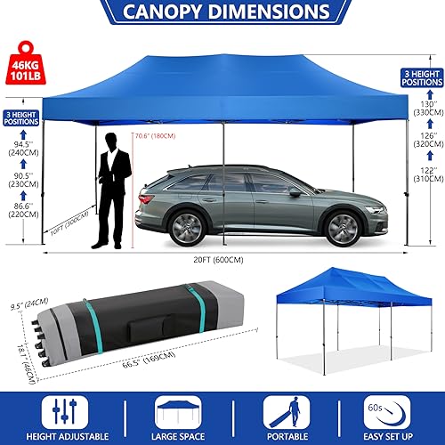 Image of COBIZI 10x20 Heavy Duty Pop Up Canopy Tent with 6 Sidewalls, Uranus
