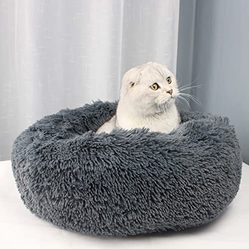 Queta Deluxe-Haustierbett,für Katzen und kleine bis mittelgroße Hunde,Leicht zu reinigen,Bett für Haustiere in Doughnut-Form 60cm grau