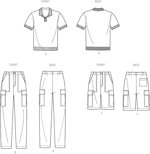 Miniatura 9 de Simplicity Camiseta de punto para hombre, pantalones cargo y pantalones cortos, patrón de costura, multicolor, 2 piezas
