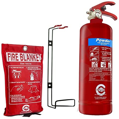 PREMIUM FSS UK 2 KG ABC POWDER BRITISH STANDARD KITEMARKED FIRE EXTINGUISHER With CE MARKED FIRE BLANKET. IDEAL FOR HOMES KITCHENS WORKPLACE WORKSHOPS OFFICES CARS VANS WAREHOUSES GARAGES HOTELS RESTAURANTS Cover