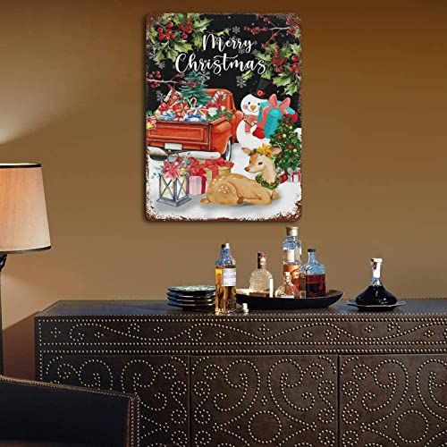 Wodevor Pool Signs And Decor Outdoor Merry Christmas Metal Sign 12X16 Inch Snowman Truck Decorative Christmas Trees Plaque Tin Sign Retro Kitchen Bar Pub Coffee Shop Decor #TOP4