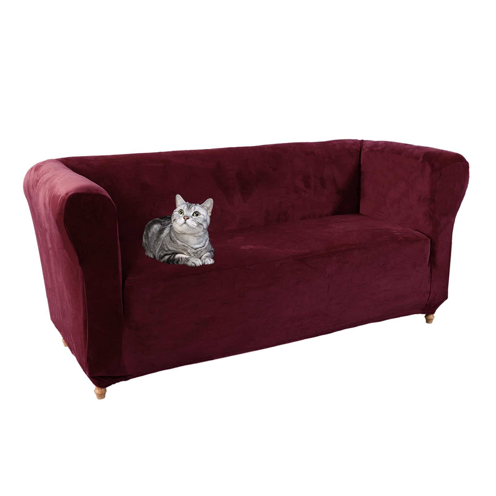 Housse extensible pour causeuse et sofa rouge avec couvre-coussin