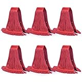 Onesimus Synthetic Rayon Mop Head Replacement, Chemical Resistant Heavy Duty Commercial Mops for Floor Cleaning and Finishing, 5 Inch Wide Headband, Medium Size 20 oz, 6 Pack Red