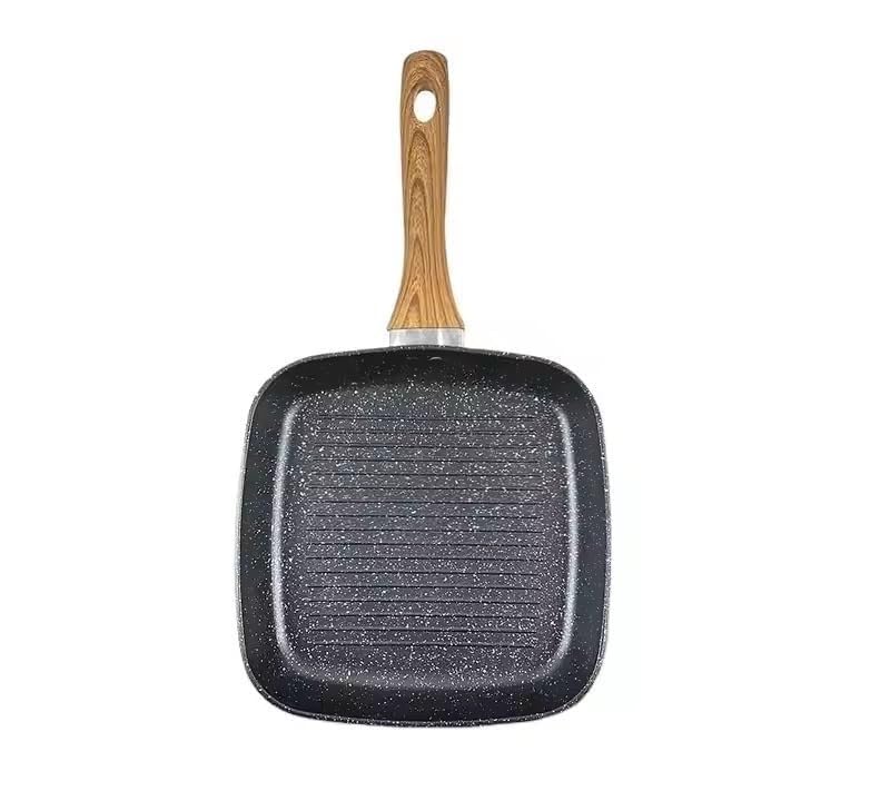 Square Non-Stick Grill Pan 28cm, Cast Aluminum Ridge-Surface Ribbed Skillet for Indoor Grilling & Steak Searing, Stay-Cool Soft-Touch Folding Handle, Elegant Black Finish
