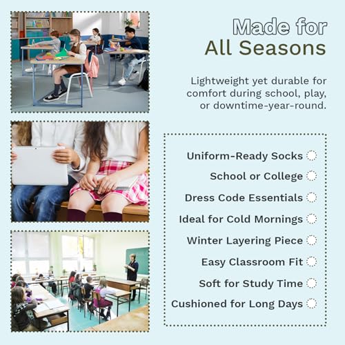 3 Pairs Girls Combed Cotton Knee High Socks - School Uniform Sock Long Socks for Girls, Teens and Women - Seamless Dress Sock3