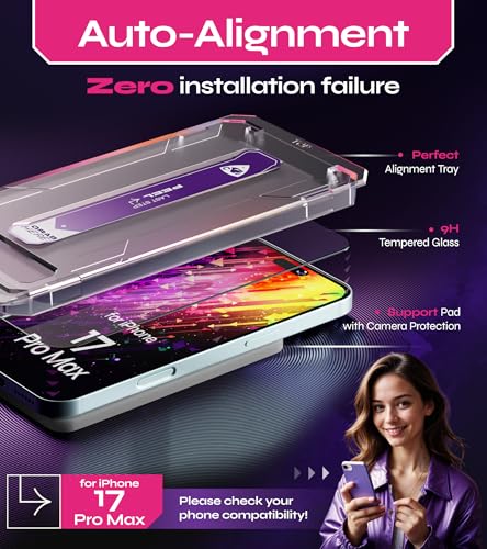 Image of Defenslim for iPhone 17 Pro Max Screen Protector (2Pack), Easy Auto-Align Install Kit, 6.9 inch Tempered Glass, 9H Hardness, Ultra HD Clear, Case Friendly, EasyShield
