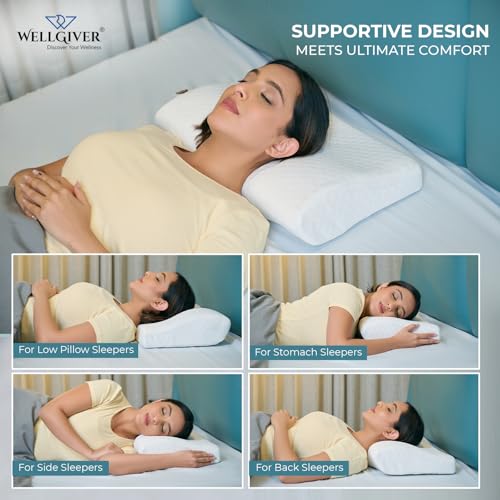 Image of WELLGIVER Cervical Memory Foam Pillow for Neck Pain | 2 Year Warranty | 23 x 14.5 x 4.5 Inch King | Orthopedic Pillow Spondylitis Neck & Shoulder Pain | Washable Jacquard White Cover | Pack of 2