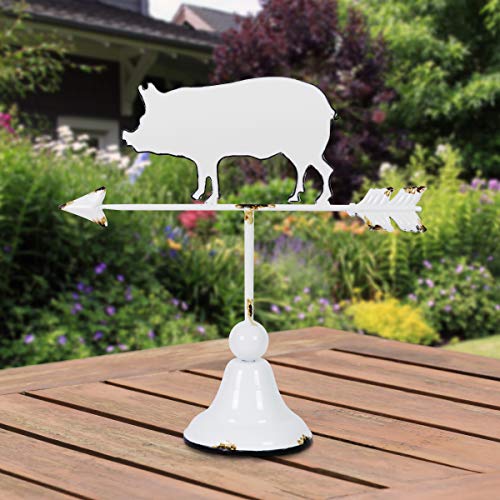 Exhart White Metal Pig Weather Vane | Cute White Wind Vane for Yard Decor | Made of Durable Metal & UV Treated Vane for Indoor or Outdoor Home & Garden Décor |15.5”x15.5x16”